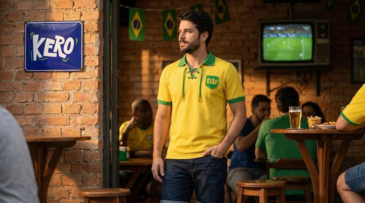 Camiseta Kero Polo Retro · Edição Copa - vista do produto, look